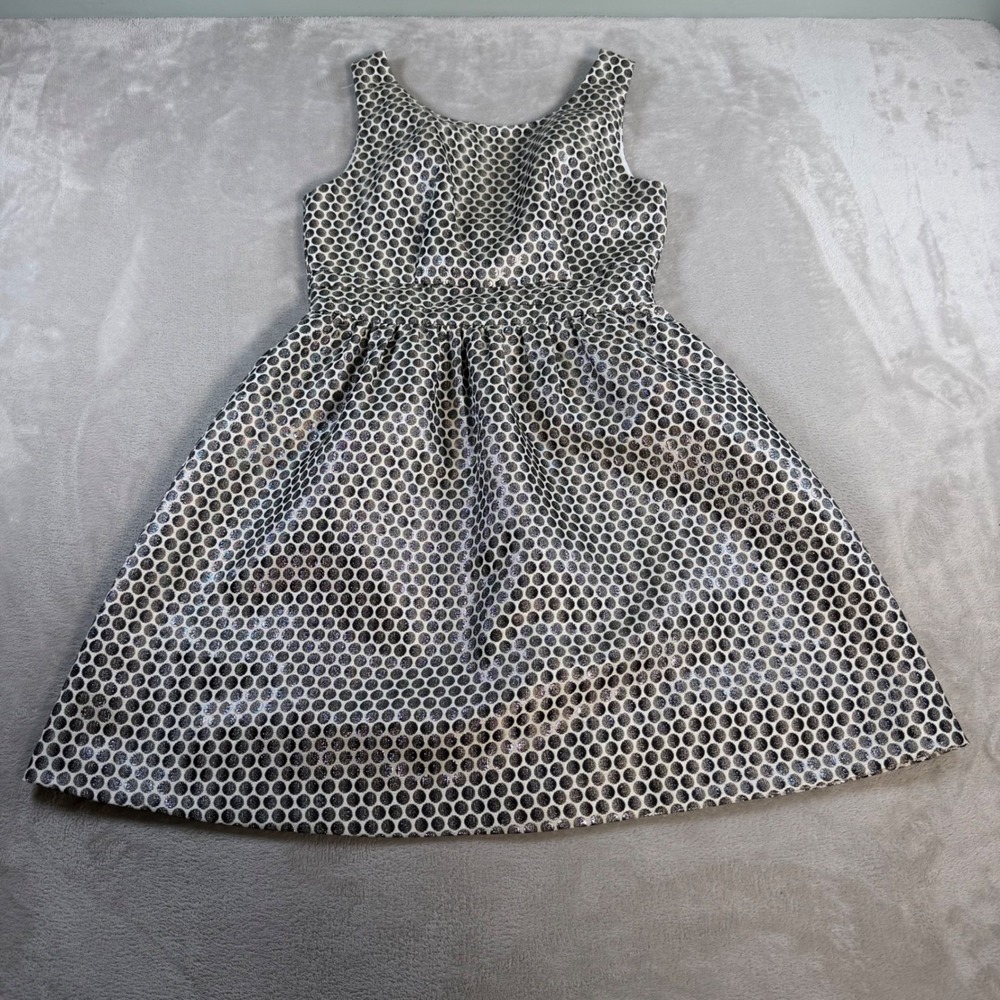 Esley Fit and Flare Tank Dress Womens S Gold Black Polka Dot Metallic Party New